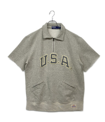 美品 POLO RALPH LAUREN 半袖スウェット USA FLEECE SHORT SLEEVE SWEAT GRAY メンズ SIZE L ポロ・ラルフローレン