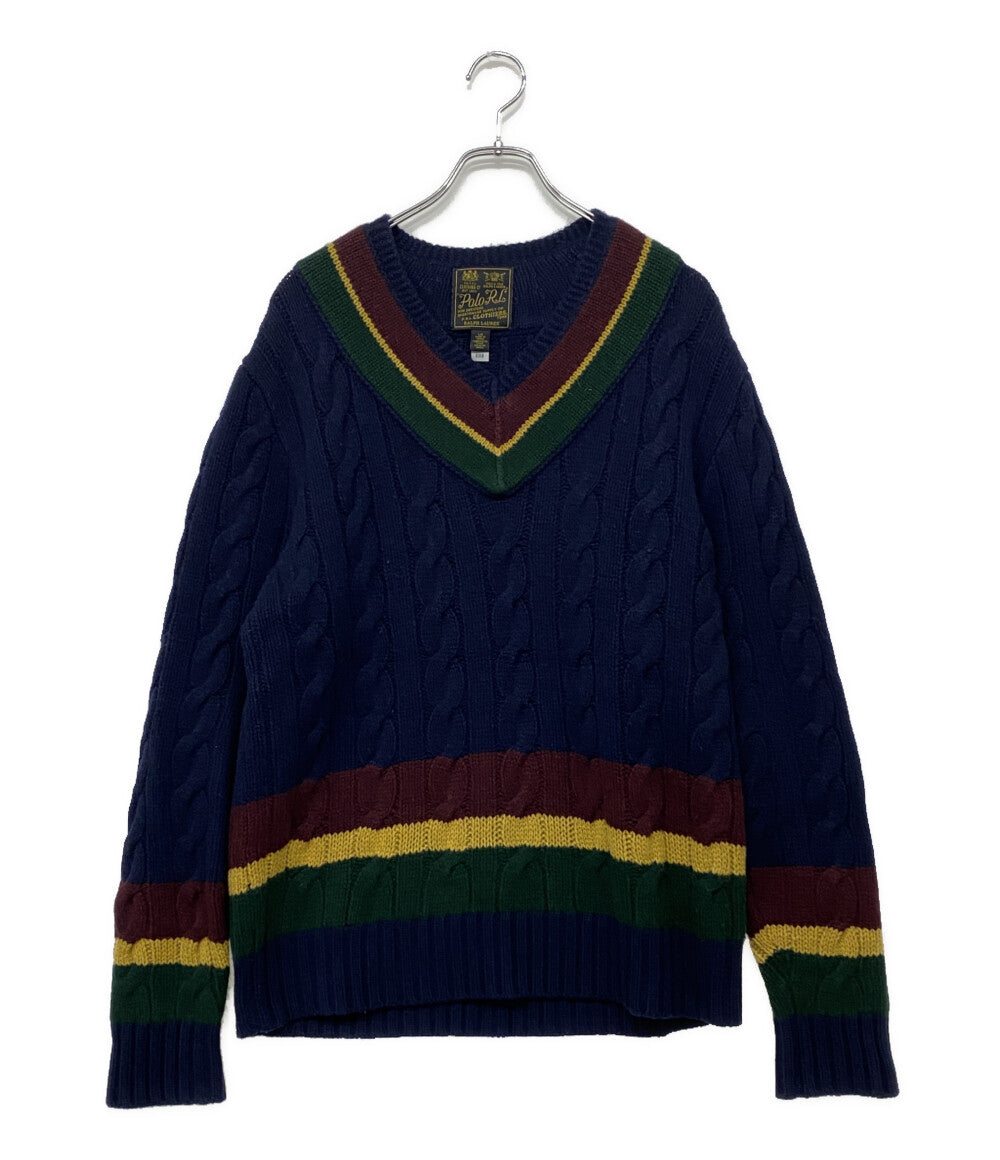 POLO RALPH LAUREN Vネックニット CABLE KNIT WOOL CASHMERE CRICKET メンズ SIZE L ポロ・ラルフローレン