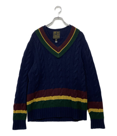 POLO RALPH LAUREN Vネックニット CABLE KNIT WOOL CASHMERE CRICKET メンズ SIZE L ポロ・ラルフローレン