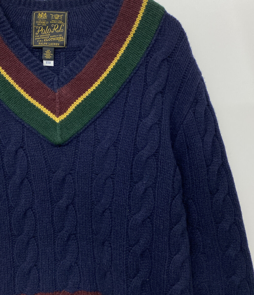 POLO RALPH LAUREN Vネックニット CABLE KNIT WOOL CASHMERE CRICKET メンズ SIZE L ポロ・ラルフローレン