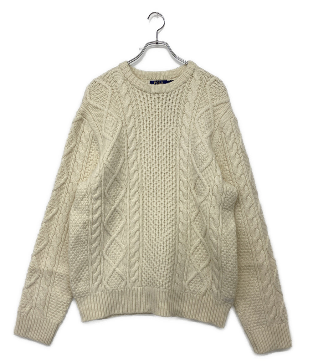 美品 POLO RALPH LAUREN ケーブルニット セーター カシミア混 オフホワイト メンズ SIZE L ポロ・ラルフローレン