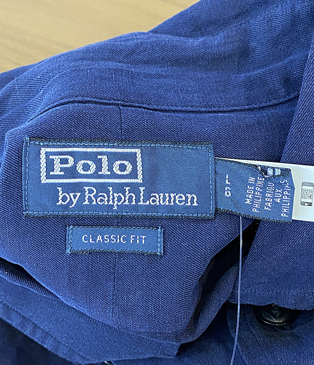 POLO RALPH LAUREN 長袖シャツ CLASSIC FIT LINEN-SILK POPOVER NAVY メンズ SIZE L ポロ・ラルフローレン