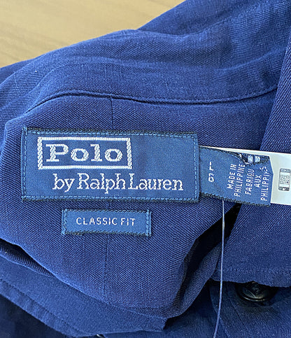 POLO RALPH LAUREN 長袖シャツ CLASSIC FIT LINEN-SILK POPOVER NAVY メンズ SIZE L ポロ・ラルフローレン