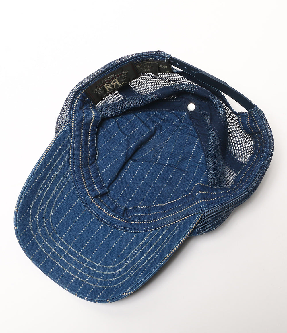 RRL 美品 濃紺 インディゴ ウォバッシュ トラッカー メッシュ キャップ RRL RALPH LAUREN キャップ WABASH STRIPE TRUCKER CAP メンズ SIZE O