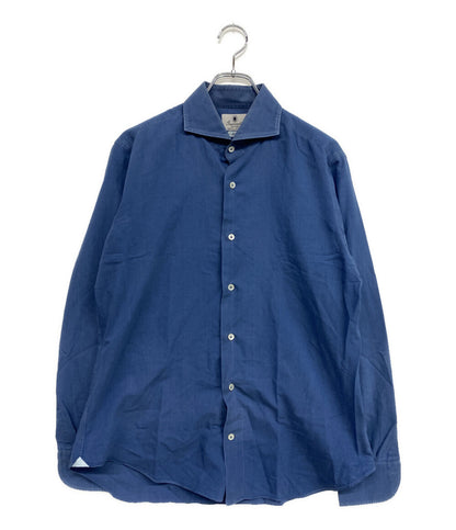 GIANNETTO 長袖シャツ ホリゾンタルタイ ブルー イタリア製 メンズ SIZE 42 ジャンネット