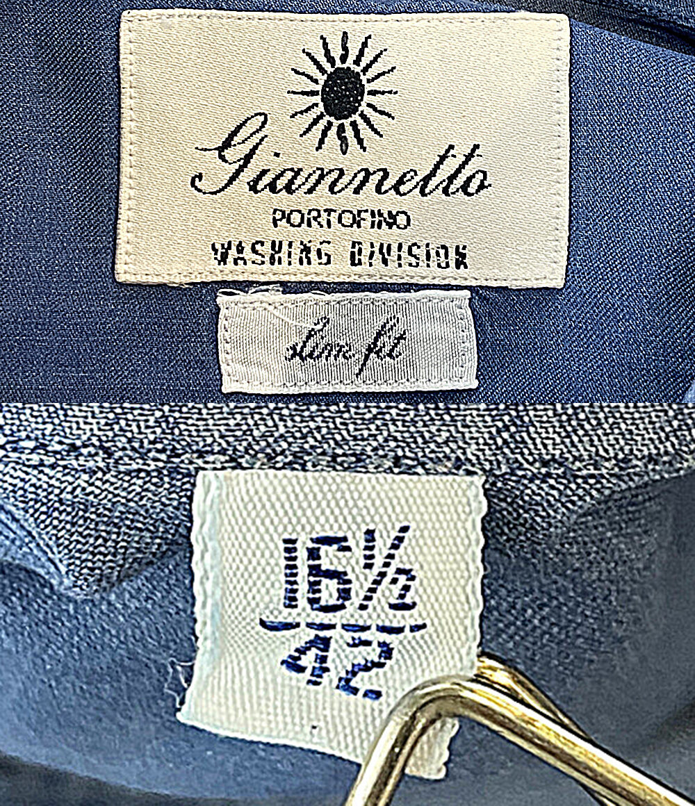 GIANNETTO 長袖シャツ ホリゾンタルタイ ブルー イタリア製 メンズ