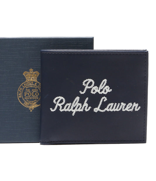 POLO RALPH LAUREN 二つ折り財布 エンブロイダリー レザー ネイビー メンズ ポロ・ラルフローレン