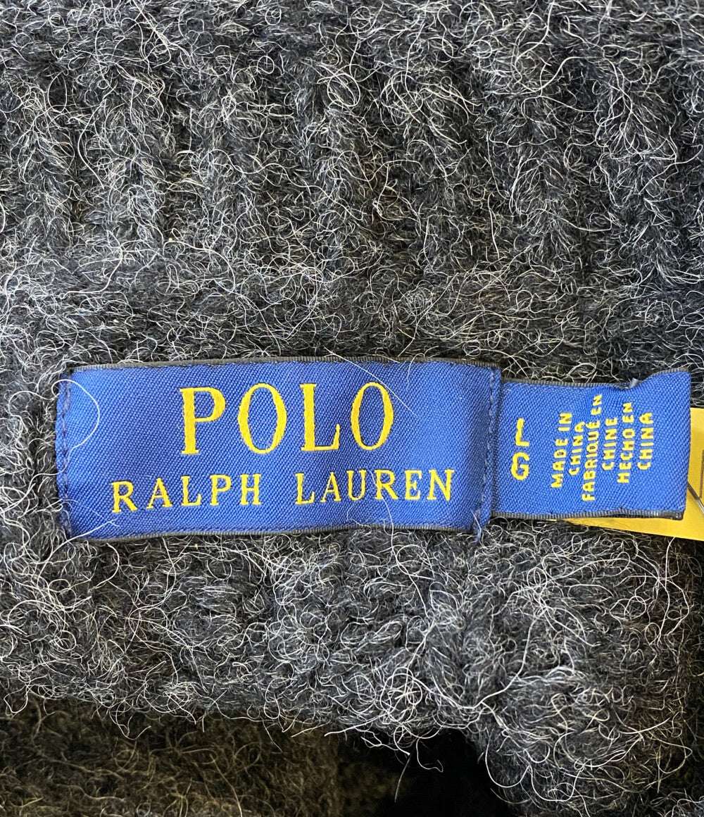 美品 POLO RALPH LAUREN ニット アランニット フラッグ ウールブレンド アルパカ混 チャコール メンズ SIZE L ポロ・ラルフローレン
