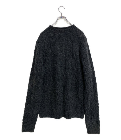 美品 POLO RALPH LAUREN ニット アランニット フラッグ ウールブレンド アルパカ混 チャコール メンズ SIZE L ポロ・ラルフローレン