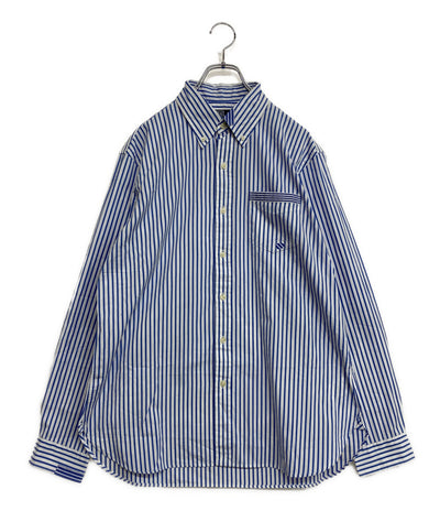 美品 POLO RALPH LAUREN 長袖シャツ CLASSIC FIT DISTRESSED STRIPED ブルー メンズ SIZE L ポロ・ラルフローレン