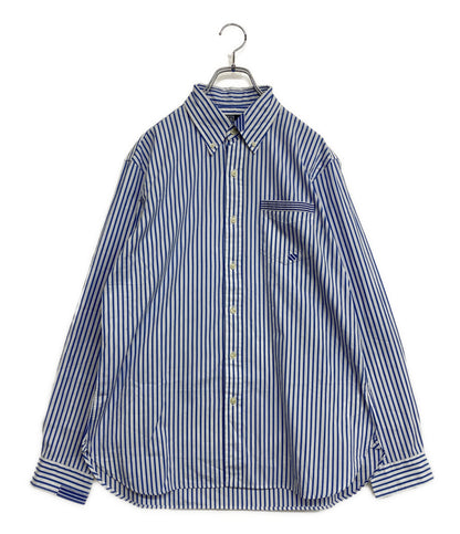 美品 POLO RALPH LAUREN 長袖シャツ CLASSIC FIT DISTRESSED STRIPED ブルー メンズ SIZE L ポロ・ラルフローレン