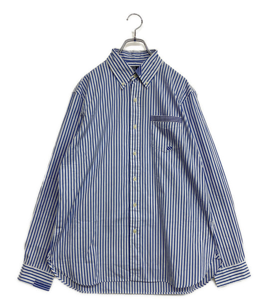 美品 POLO RALPH LAUREN 長袖シャツ CLASSIC FIT DISTRESSED STRIPED ブルー メンズ SIZE L ポロ・ラルフローレン