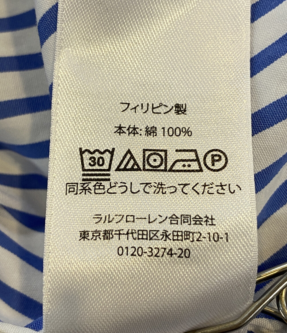 美品 POLO RALPH LAUREN 長袖シャツ CLASSIC FIT DISTRESSED STRIPED ブルー メンズ SIZE L ポロ・ラルフローレン
