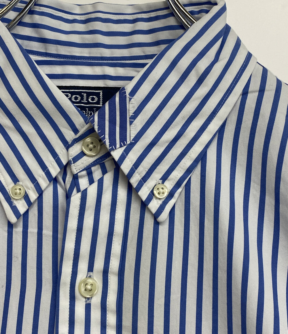 美品 POLO RALPH LAUREN 長袖シャツ CLASSIC FIT DISTRESSED STRIPED ブルー メンズ SIZE L ポロ・ラルフローレン