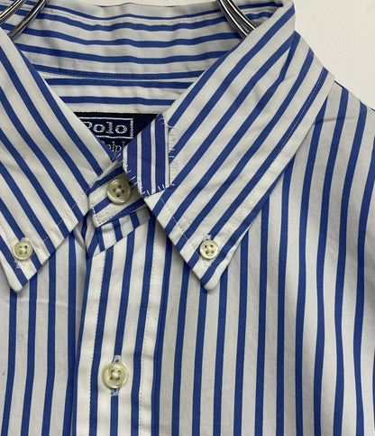 美品 POLO RALPH LAUREN 長袖シャツ CLASSIC FIT DISTRESSED STRIPED ブルー メンズ SIZE L ポロ・ラルフローレン