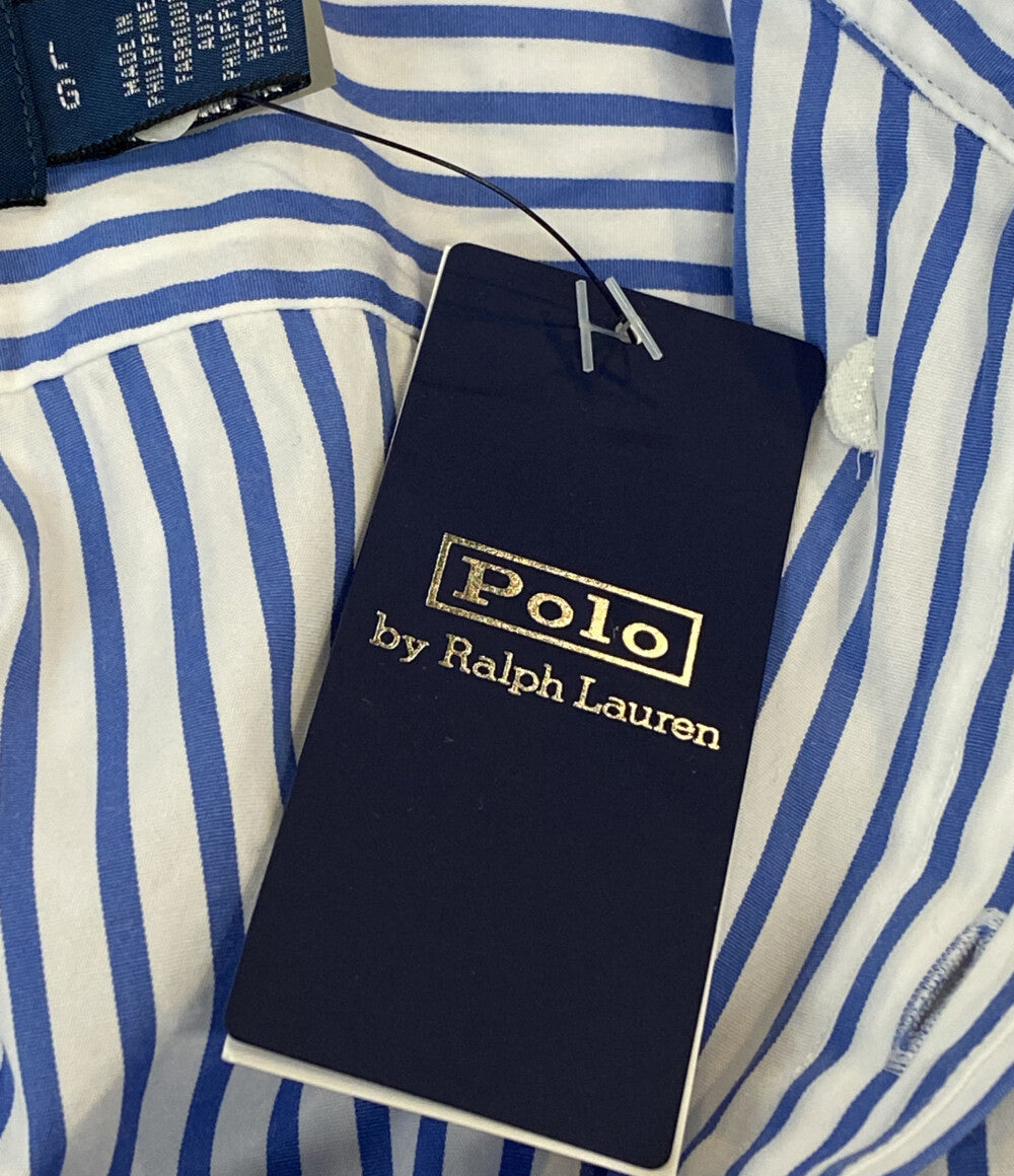 美品 POLO RALPH LAUREN 長袖シャツ CLASSIC FIT DISTRESSED STRIPED ブルー メンズ SIZE L ポロ・ラルフローレン