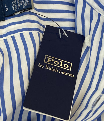 美品 POLO RALPH LAUREN 長袖シャツ CLASSIC FIT DISTRESSED STRIPED ブルー メンズ SIZE L ポロ・ラルフローレン