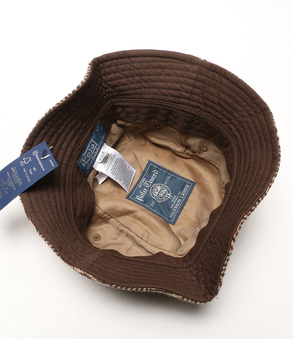 美品 POLO RALPH LAUREN バケットハット ヘリンボーン ツイード ブラウン レディース ポロ・ラルフローレン