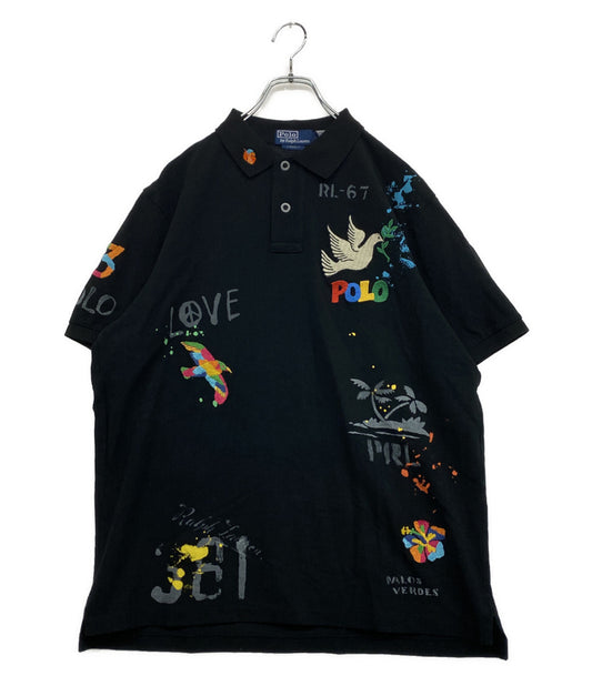 美品 POLO RALPH LAUREN ポロシャツ PEACE LOVE POLO MESH POLO BLK メンズ SIZE L ポロ・ラルフローレン