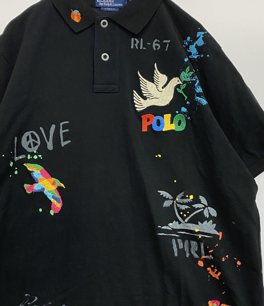 美品 POLO RALPH LAUREN ポロシャツ PEACE LOVE POLO MESH POLO BLK メンズ SIZE L ポロ・ラルフローレン