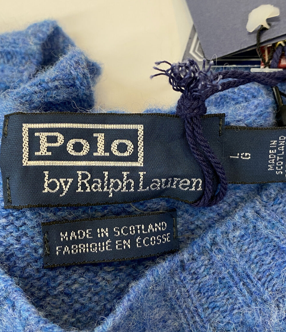 美品 POLO RALPH LAUREN ニット ブラッシュドウール シャギー ブルー SCOTLAND製 メンズ SIZE L ポロ・ラルフローレン
