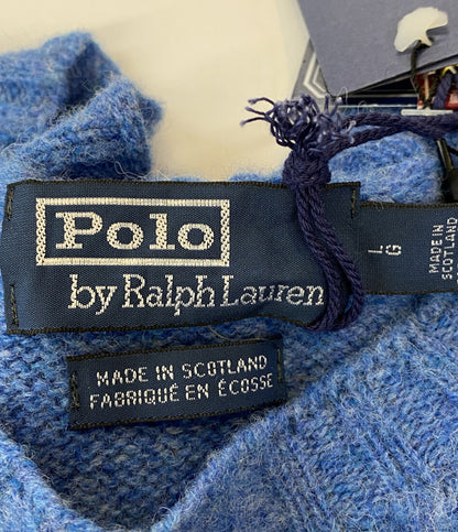 美品 POLO RALPH LAUREN ニット ブラッシュドウール シャギー ブルー SCOTLAND製 メンズ SIZE L ポロ・ラルフローレン