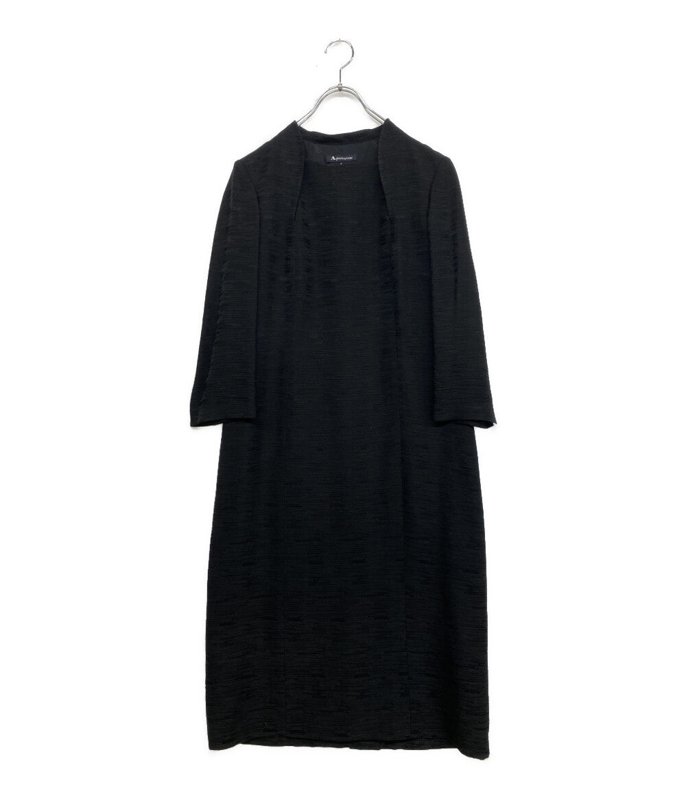 Aquascutum 長袖ワンピース ブラック 1003415-00-E23 日本製 レディース SIZE 13 アクアスキュータム