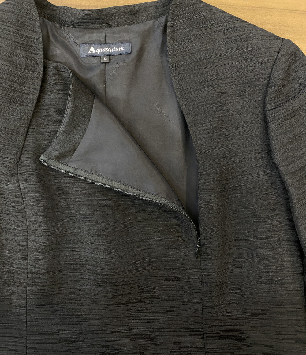 Aquascutum 長袖ワンピース ブラック 1003415-00-E23 日本製 レディース SIZE 13 アクアスキュータム