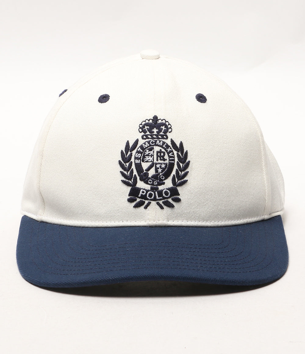美品 POLO RALPH LAUREN ツートーン クレスト ツイル ボール キャップ ホワイト×ネイビー メンズ SIZE O/S ポロ・ラルフローレン