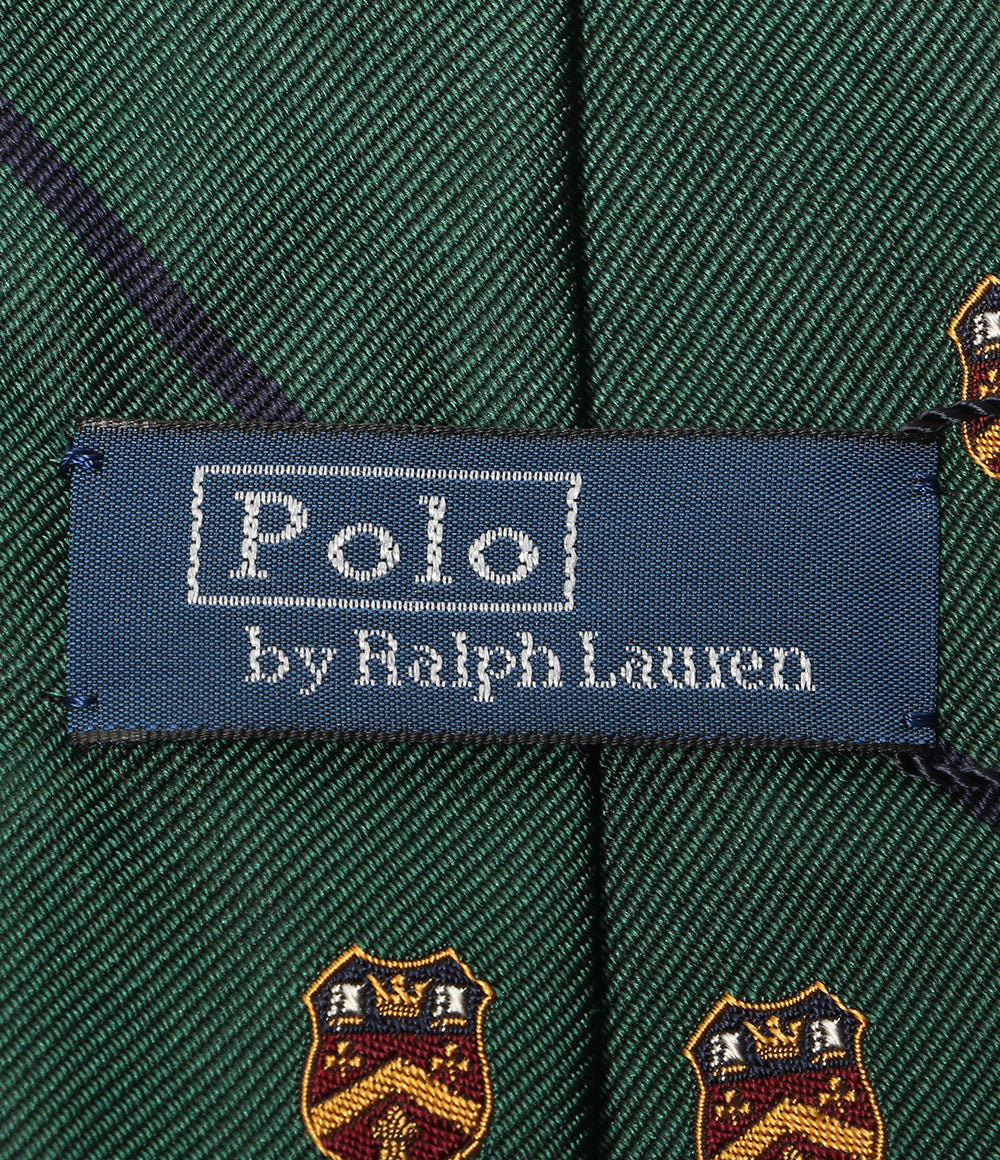 美品 POLO RALPH LAUREN ネクタイ ストライプド シルク レップ クラブ GRN メンズ ポロ・ラルフローレン