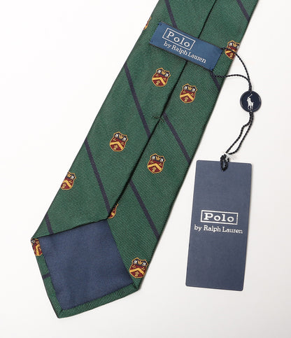 美品 POLO RALPH LAUREN ネクタイ ストライプド シルク レップ クラブ GRN メンズ ポロ・ラルフローレン