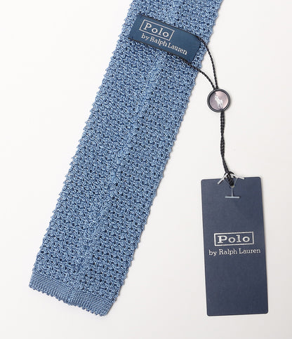 美品 POLO RALPH LAUREN ネクタイ ニット シルク ライトブルー イタリア製 メンズ ポロ・ラルフローレン