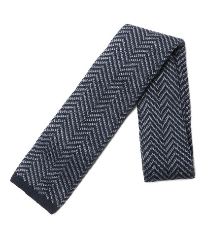 美品 POLO RALPH LAUREN ネクタイ ヘリンボーン ニット リネン タイ ネイビー×ブルー メンズ ポロ・ラルフローレン