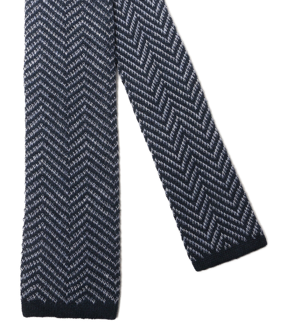 美品 POLO RALPH LAUREN ネクタイ ヘリンボーン ニット リネン タイ ネイビー×ブルー メンズ ポロ・ラルフローレン