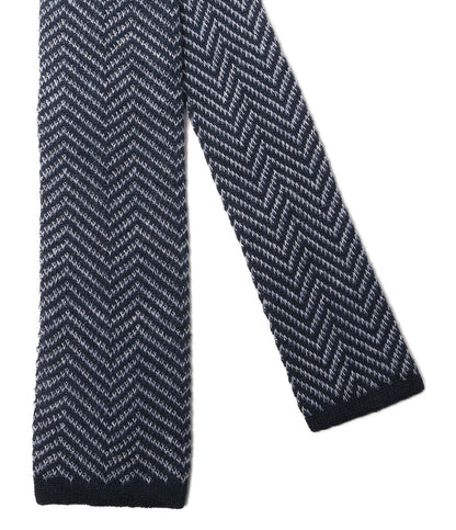 美品 POLO RALPH LAUREN ネクタイ ヘリンボーン ニット リネン タイ ネイビー×ブルー メンズ ポロ・ラルフローレン