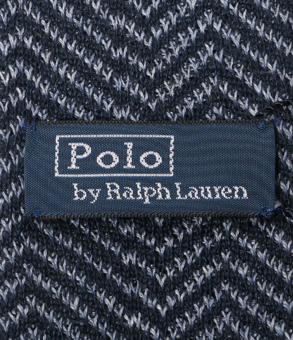 美品 POLO RALPH LAUREN ネクタイ ヘリンボーン ニット リネン タイ ネイビー×ブルー メンズ ポロ・ラルフローレン
