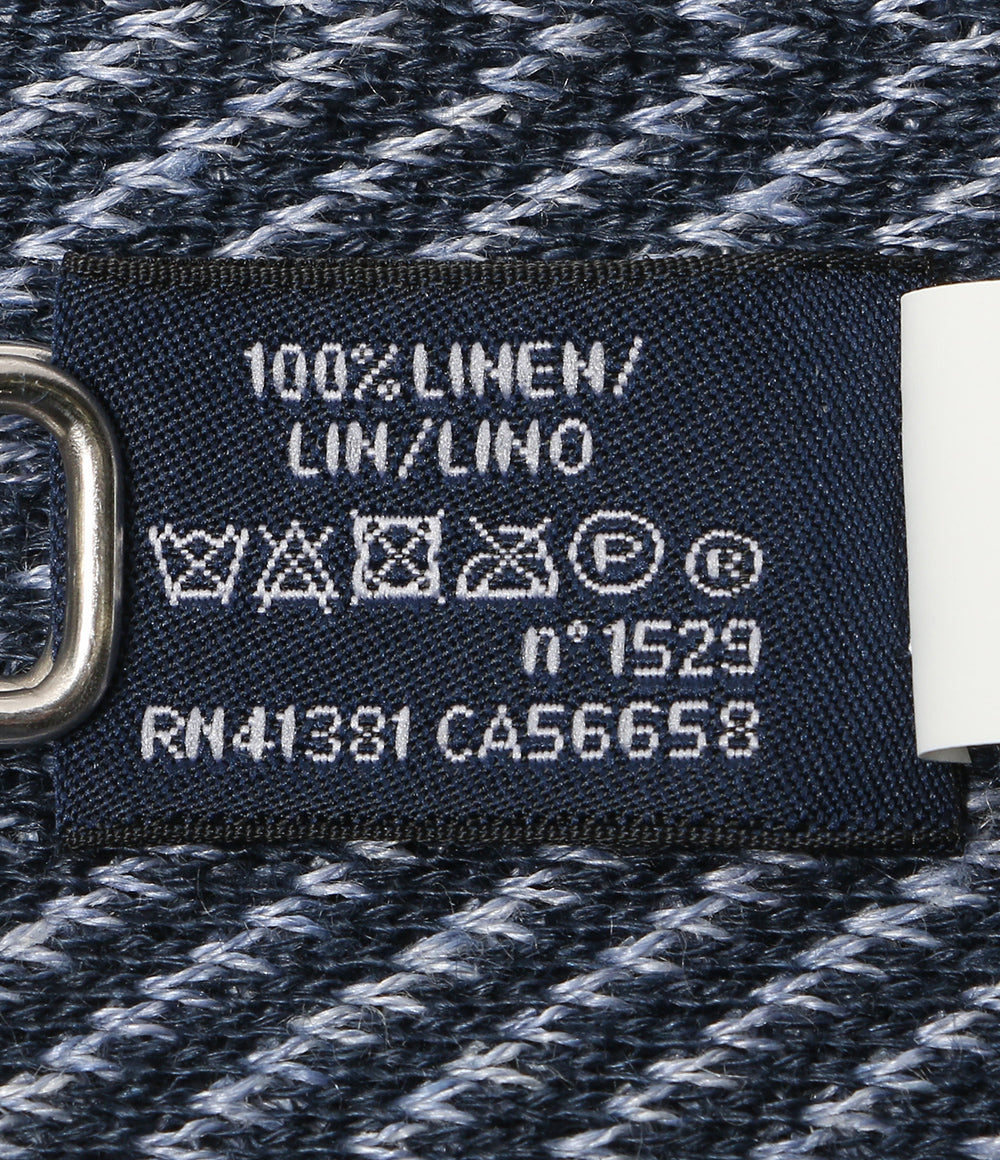 美品 POLO RALPH LAUREN ネクタイ ヘリンボーン ニット リネン タイ ネイビー×ブルー メンズ ポロ・ラルフローレン