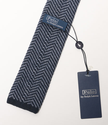 美品 POLO RALPH LAUREN ネクタイ ヘリンボーン ニット リネン タイ ネイビー×ブルー メンズ ポロ・ラルフローレン