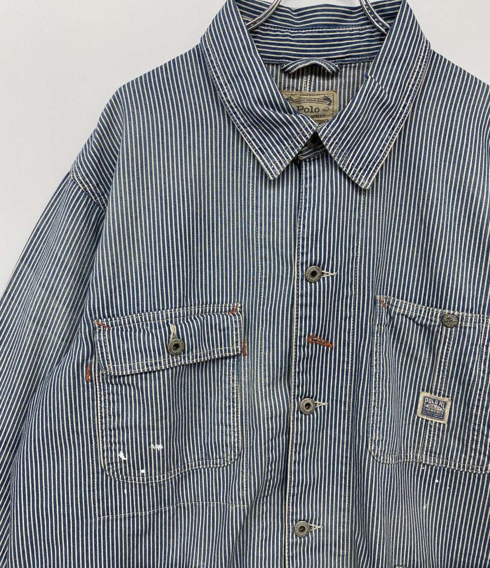 美品 POLO RALPH LAUREN カバーオール インディゴ ヒッコリーストライプ ユーティリティー メンズ SIZE XL ポロ・ラルフローレン