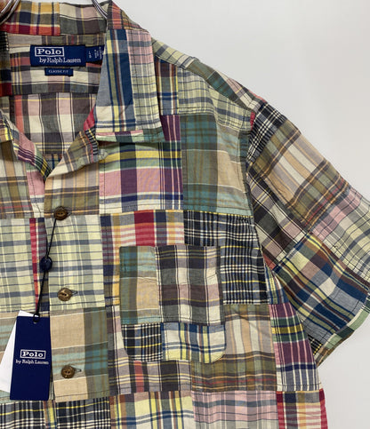 美品 POLO RALPH LAUREN 半袖シャツ CLASSIC FIT PATCHWORK MADRAS CAMP SHIRT メンズ SIZE L ポロ・ラルフローレン