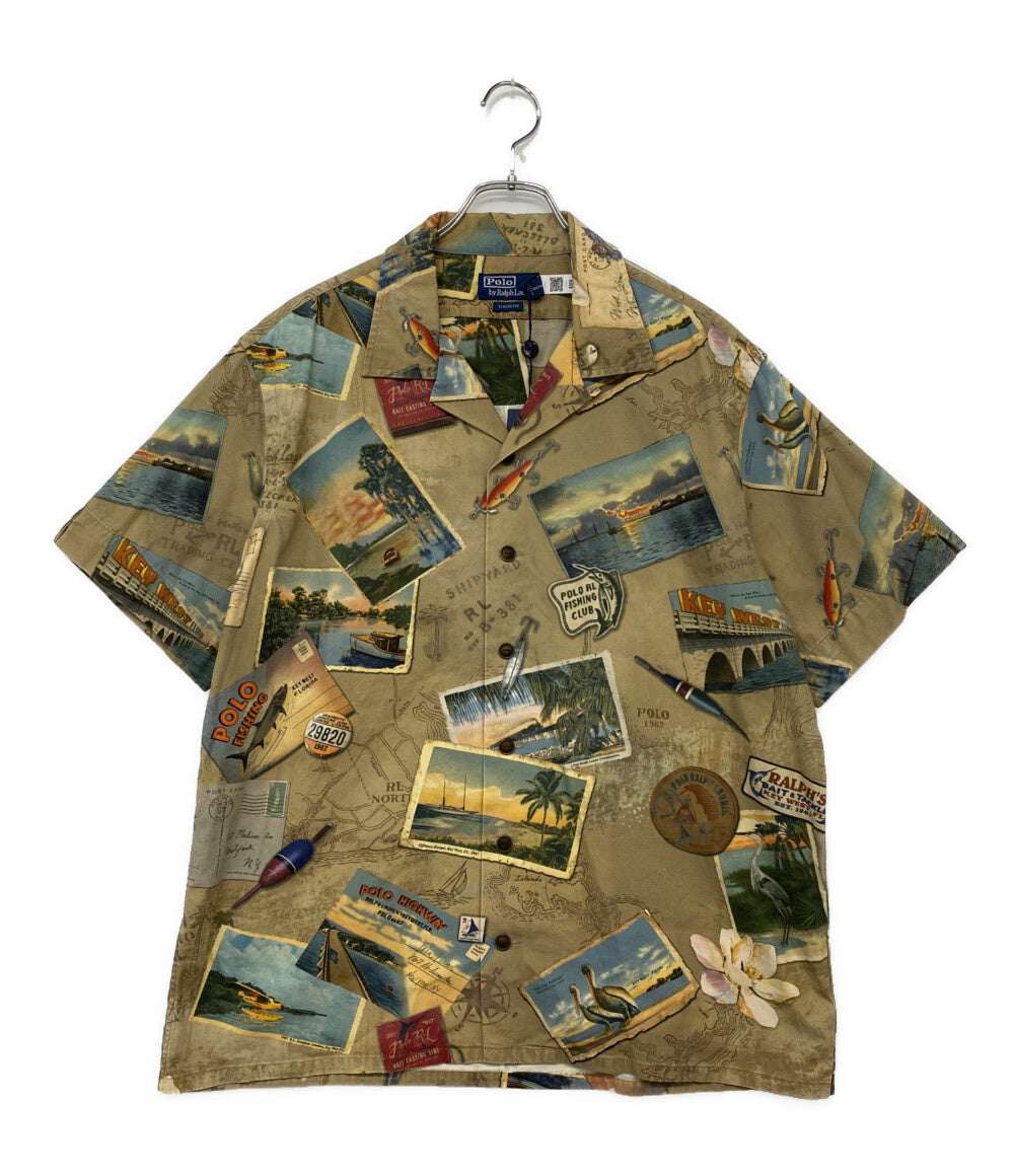 美品 POLO RALPH LAUREN 半袖シャツ CLASSIC FIT POSTCARD PRINT CHINO SHIRT メンズ SIZE L ポロ・ラルフローレン