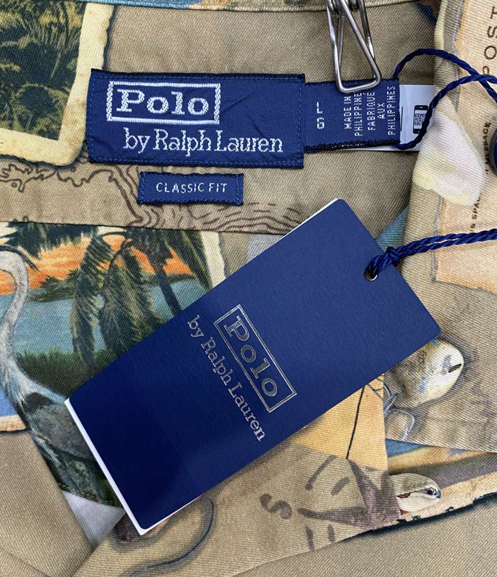 美品 POLO RALPH LAUREN 半袖シャツ CLASSIC FIT POSTCARD PRINT CHINO SHIRT メンズ SIZE L ポロ・ラルフローレン