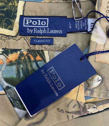 美品 POLO RALPH LAUREN 半袖シャツ CLASSIC FIT POSTCARD PRINT CHINO SHIRT メンズ SIZE L ポロ・ラルフローレン