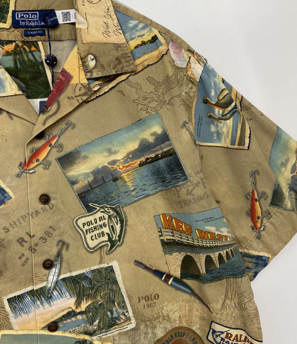 美品 POLO RALPH LAUREN 半袖シャツ CLASSIC FIT POSTCARD PRINT CHINO SHIRT メンズ SIZE L ポロ・ラルフローレン