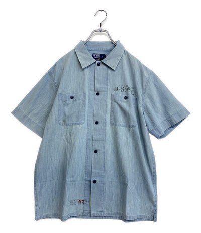 美品 POLO RALPH LAUREN 半袖シャツ CLASSIC FIT INDIGO CHAMBRAY CAMP SHIRT メンズ SIZE L ポロ・ラルフローレン