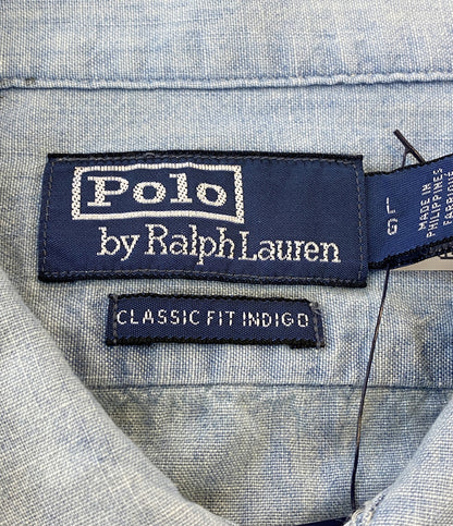美品 POLO RALPH LAUREN 半袖シャツ CLASSIC FIT INDIGO CHAMBRAY CAMP SHIRT メンズ SIZE L ポロ・ラルフローレン