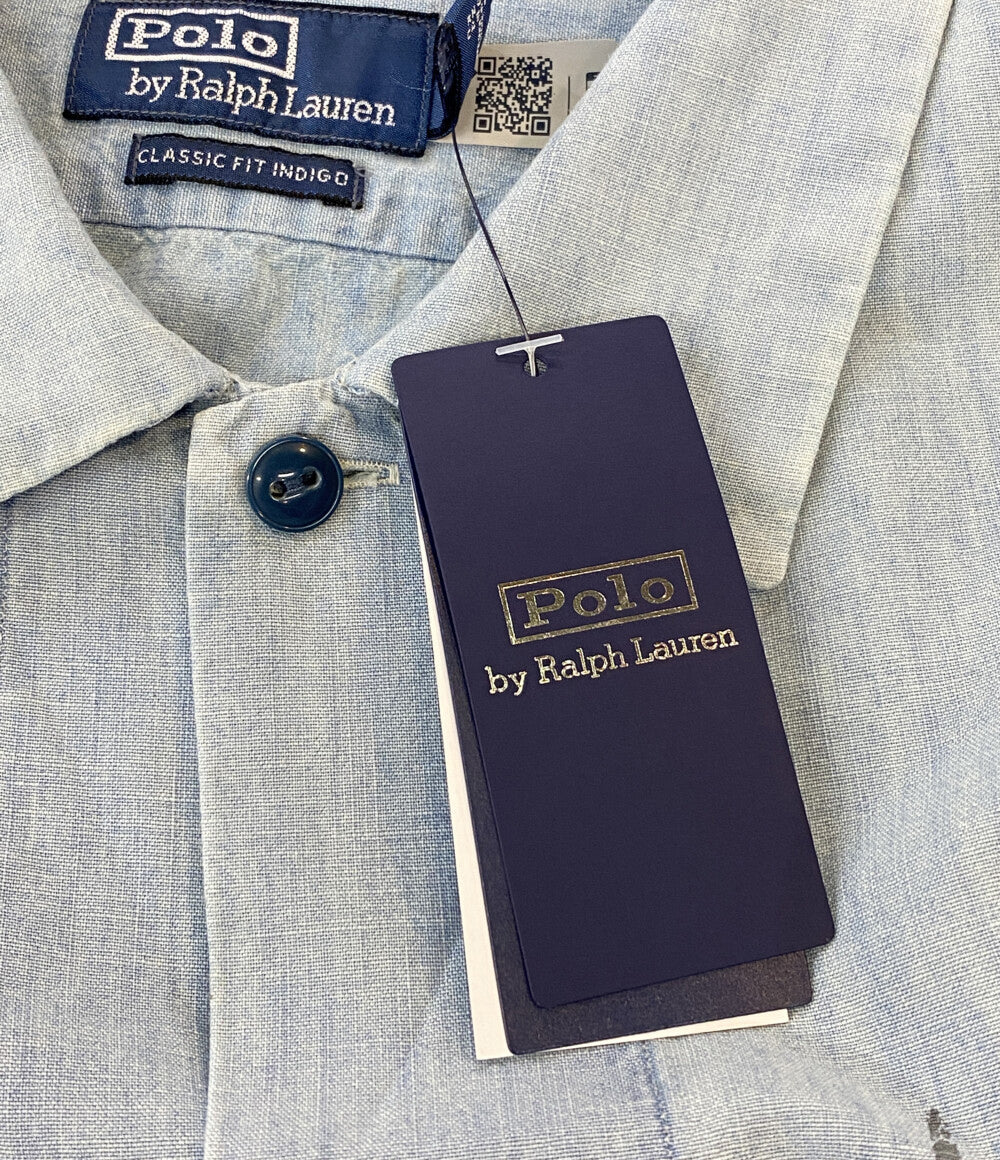 美品 POLO RALPH LAUREN 半袖シャツ CLASSIC FIT INDIGO CHAMBRAY CAMP SHIRT メンズ SIZE L ポロ・ラルフローレン