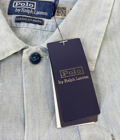 美品 POLO RALPH LAUREN 半袖シャツ CLASSIC FIT INDIGO CHAMBRAY CAMP SHIRT メンズ SIZE L ポロ・ラルフローレン