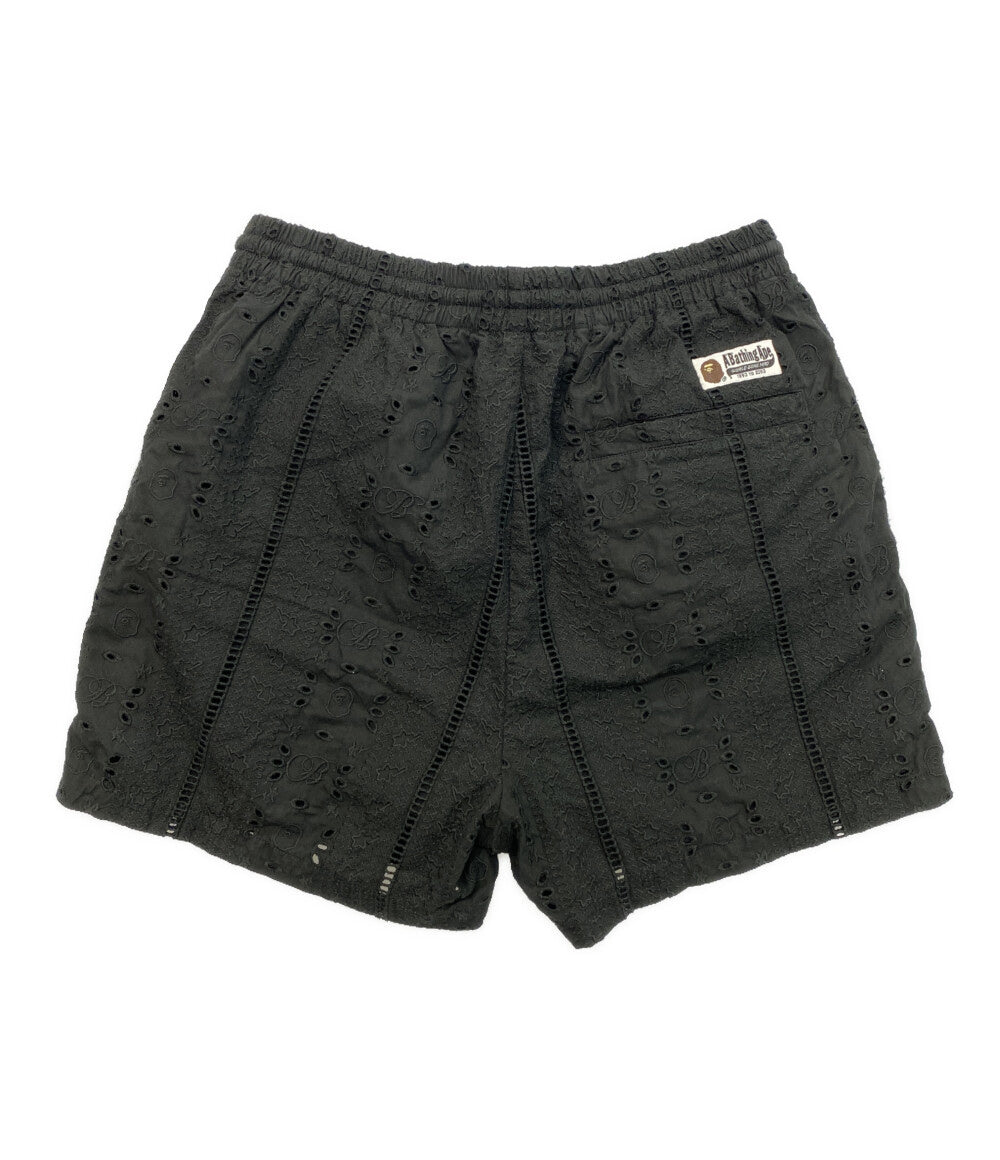 A BATHING APE ショートパンツ EMBROIDERY RELAXED FIT SHORTS BLK