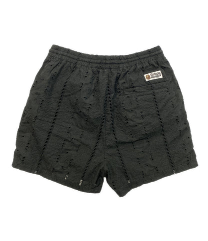 A BATHING APE ショートパンツ EMBROIDERY RELAXED FIT SHORTS BLK メンズ SIZE L アベイシングエイプ